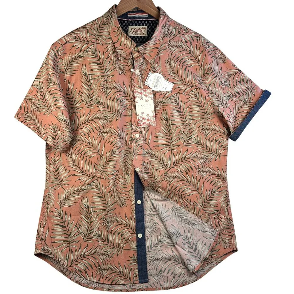 Jachs NY Mens Short Sleeve Button-Down Shirt Leaf Print Sz L Breeze Easy Wear - Picture 5 of 14